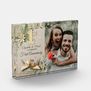 1st Wedding Paper Anniversary Papercut Crane Photo Block