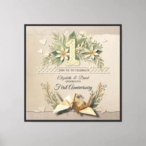 1st Wedding Paper Anniversary Papercut Crane Photo Canvas Print
