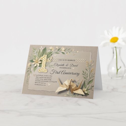 1st Wedding Paper Anniversary Papercut Crane Photo Card
