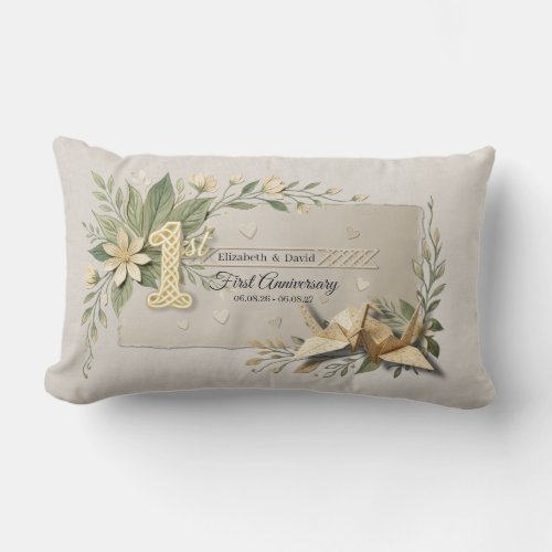 1st Wedding Paper Anniversary Papercut Crane Photo Lumbar Pillow