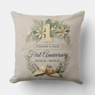 1st Wedding Paper Anniversary Papercut Crane Photo Throw Pillow