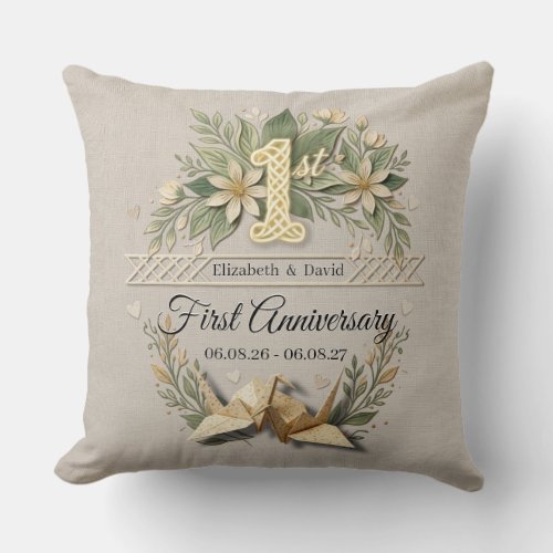 1st Wedding Paper Anniversary Papercut Crane Photo Throw Pillow