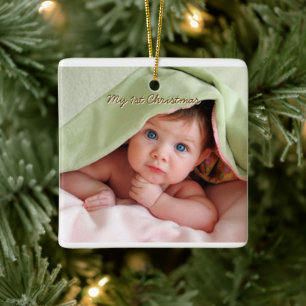 1st Xmas Baby Boy Photo Ornament with Birth Stats