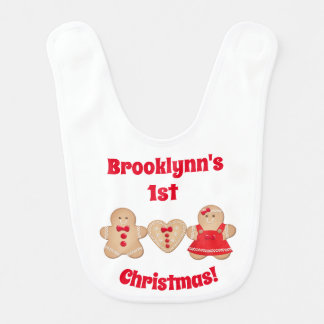 1st Xmas Gingerbread Boy Girl Heart Tree 2 sides   Baby Bib