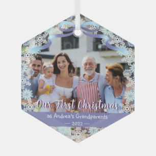 1st Xmas New Baby Grandparents Soft Blue Purple  Glass Ornament