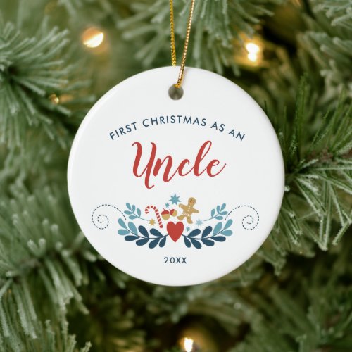 1st Xmas Uncle Personalized Gingerbread Candy Cane Ceramic Ornament