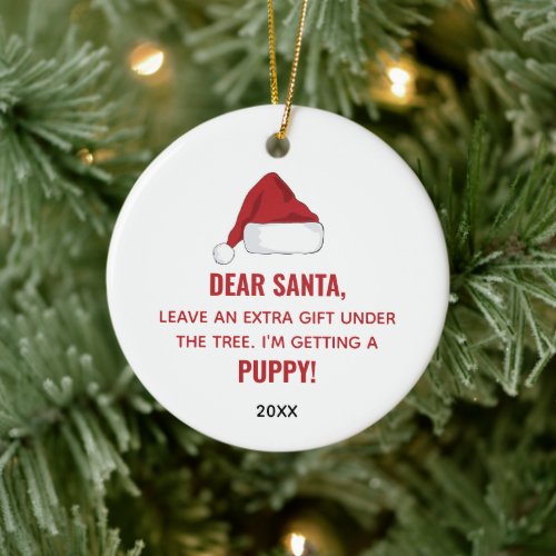 1st Xmas With Puppy Personalized Letter To Santa Ceramic Ornament