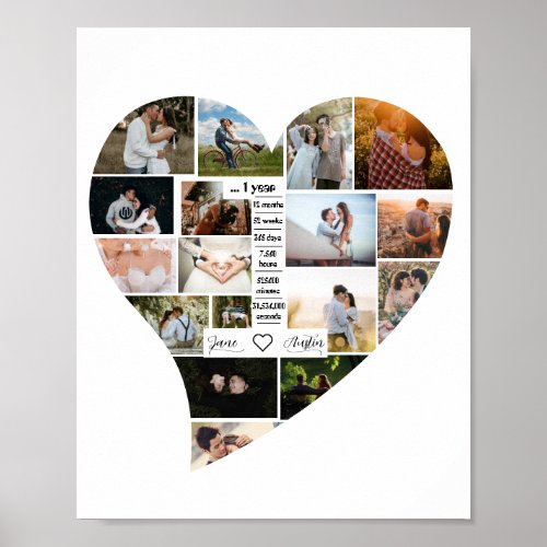 1st Year Anniversary Heart Shaped Photo Collage  Poster