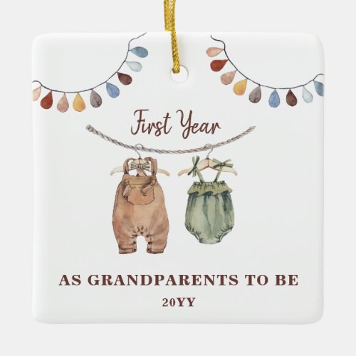 1st Year as Grandparents to be baby announcement  Ceramic Ornament