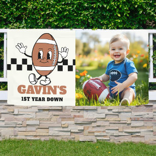 1st Year Down Football Birthday Personalized Vinyl Banner
