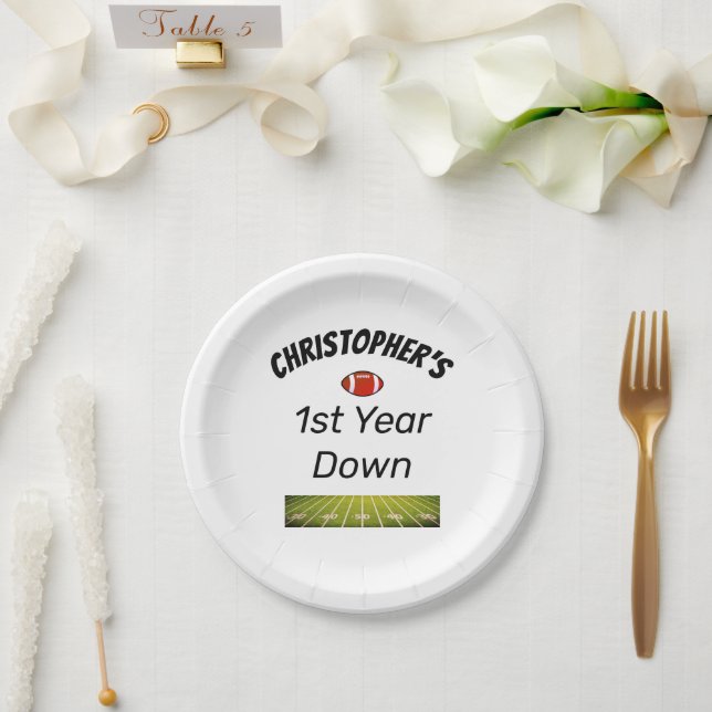 1st year down Football Boy's Birthday Paper Plates (Wedding)