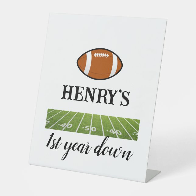 1st year down Football Boy's Birthday Pedestal Sign (Front)