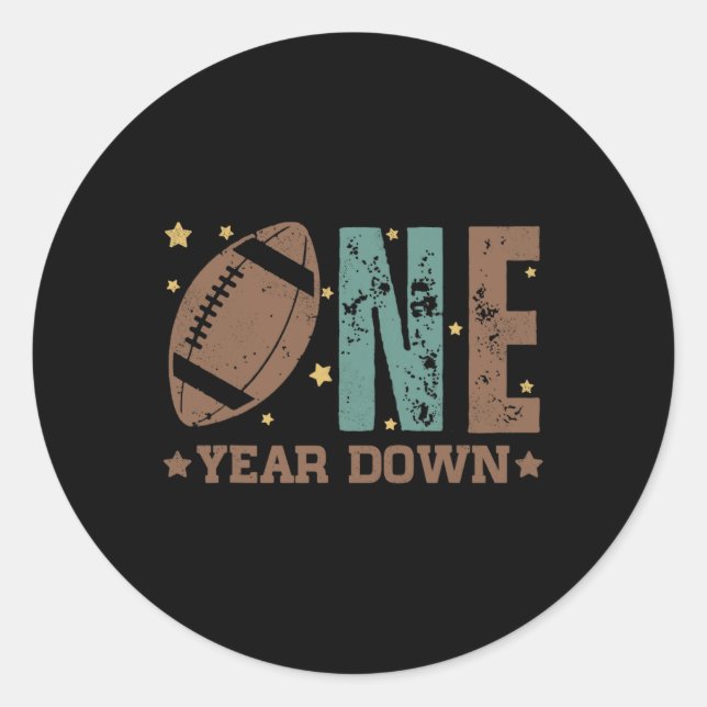 1st Year Down Football Lover First Birthday Boy Pa Classic Round Sticker (Front)