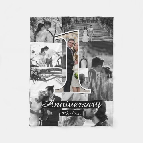 1st year marriage anniversary photo collage fleece blanket