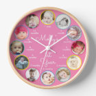 1st Year of Photos Girl Nursery Round Clock