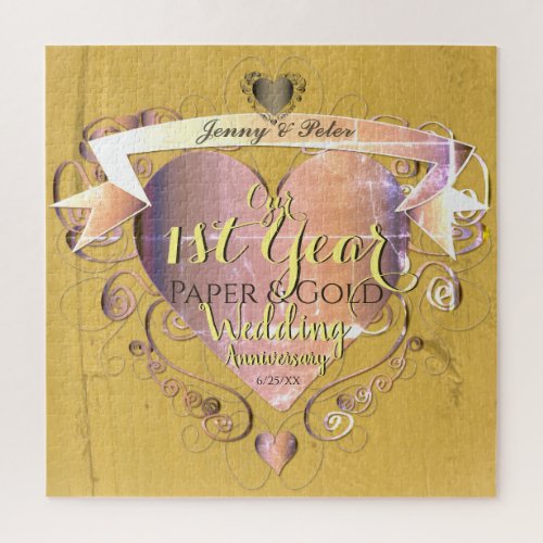 1st Year PaperFaux Gold Wedding Anniversary Jigsaw Puzzle