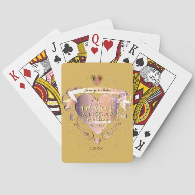"1st Year Paper & Gold Wedding Anniversary"Heart Poker Cards (Back)