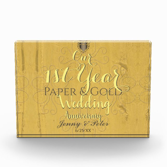 1st Year Paper & Gold Wedding Anniversary Photo Block (Front)