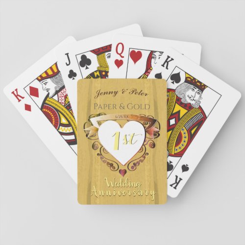 1st Year Paper  Gold Wedding Anniversary Playin Playing Cards