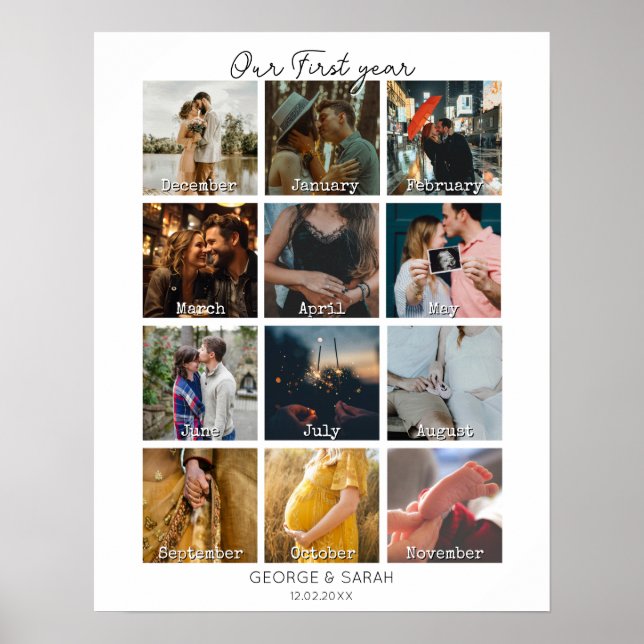 1st year photo anniversary gift calendar 12 months poster (Front)