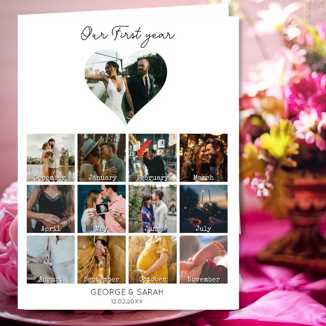 1st Year Photo Anniversary Gift Calendar heart  Card (Creator Uploaded)