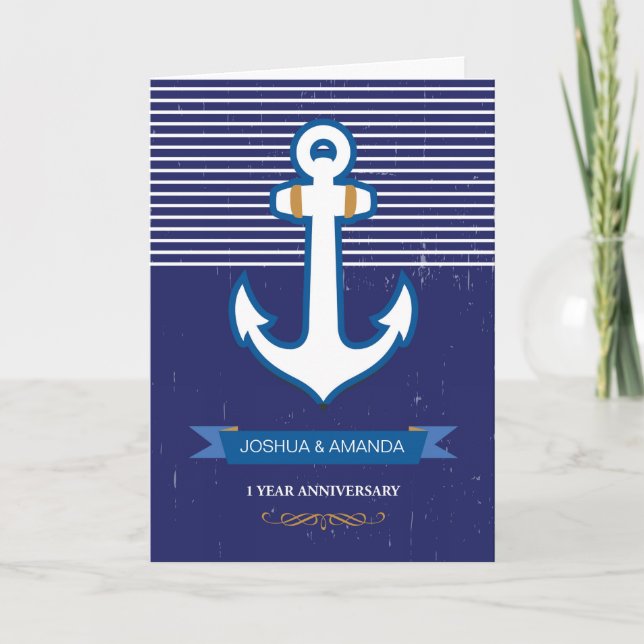 1st Year Wedding Anniversary, Custom Name, Navy Card (Front)