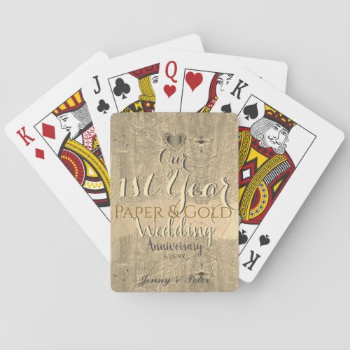 1st Year Wedding Anniversary PaperGold  Poker Cards