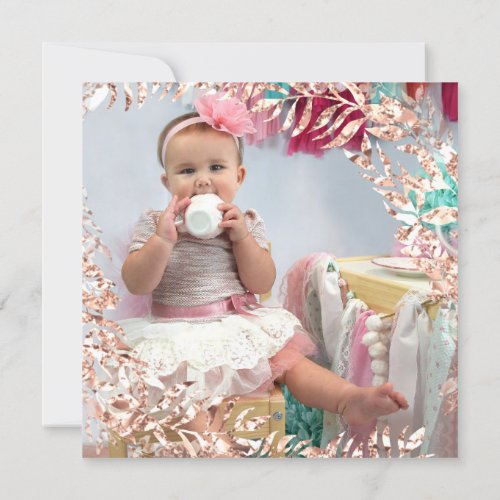 1th 2th Birthday  Photo Floral  Rose Pink Royal Invitation