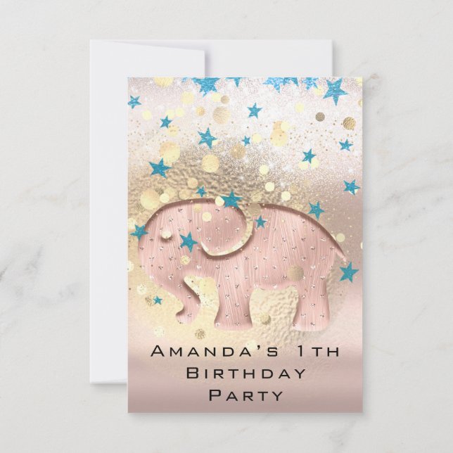 1th Birthday Baby Shower Elephant Gold Confetti Invitation (Back)