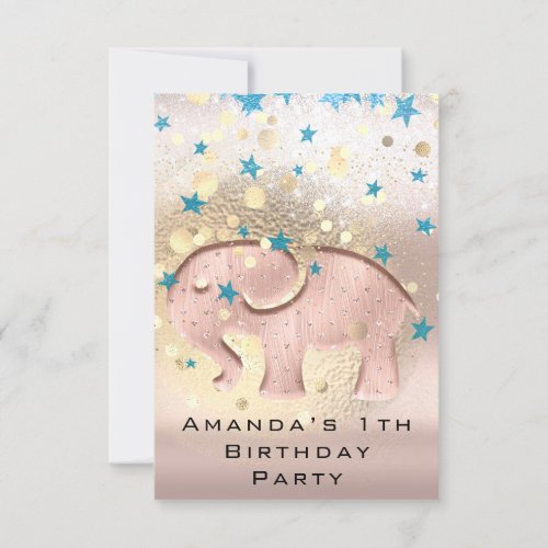 1th Birthday Baby Shower Elephant Gold Confetti Invitation