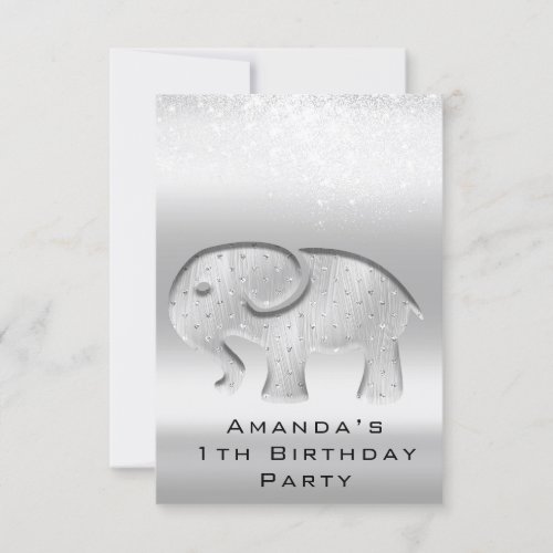 1th Birthday Baby Shower Elephant Silver Gray Invitation