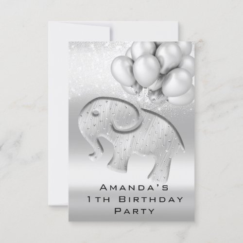 1th Birthday Baby Shower Gray Elephant Ballons Invitation