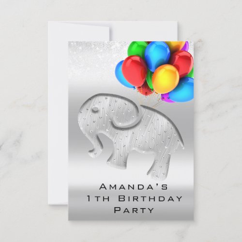 1th Birthday Baby Shower Rainbow Elephant Ballons Invitation