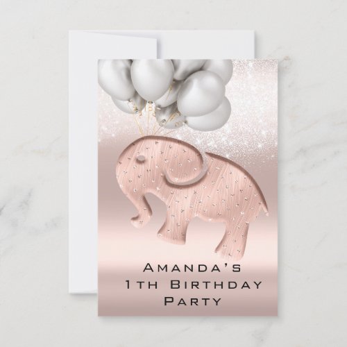 1th Birthday Baby Shower Rose Elephant Ballons Invitation