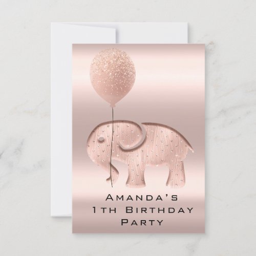 1th Birthday Baby Shower Rose Elephant Girl Boy Invitation