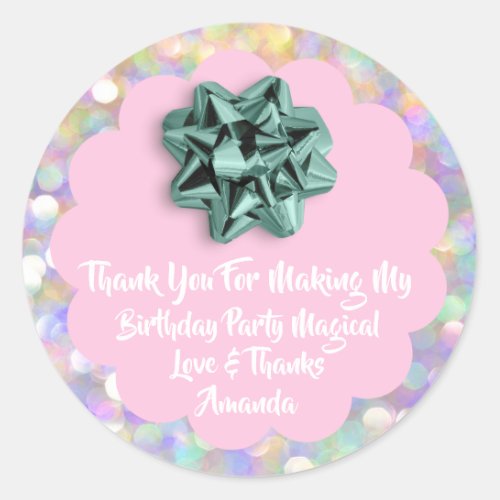1th Birthday Favor Baby Shower Pink Holographic Classic Round Sticker