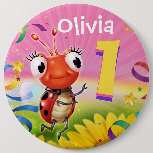 1yr Custom birthday badge Little Ladybug range Button (Front)