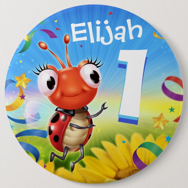 1yr Custom birthday badge Little Ladybug range Button (Front)