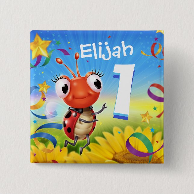 1yr old Custom birthday badge Little Ladybug range Button (Front)