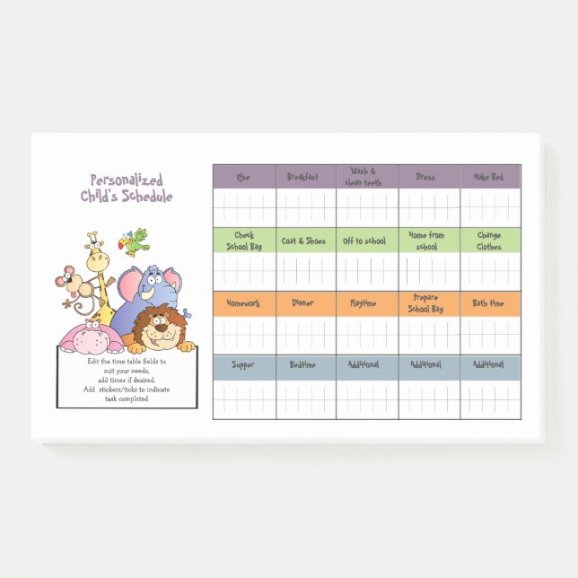 1YR Supply of Kids CUSTOM Schedule Reward Charts Post-it Notes (Front)