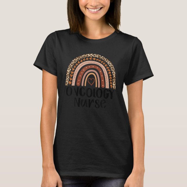 1Yrj Leopard Rainbow Oncology Nurse Cancer Nurse L T-Shirt (Front)