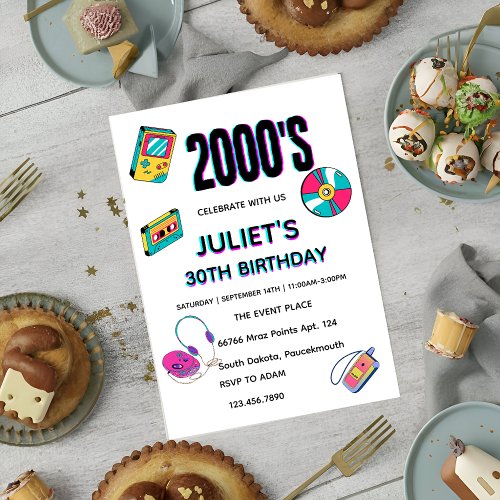 2000s party blank 30th birthday invitations
