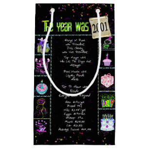 2001 Birth Year Trivia on Black Small Gift Bag