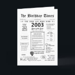 2003 The Year You Were Born Birthday Card<br><div class="desc">Take a trip down memory lane with our 2003 birthday card! This card is all about reminiscing and celebrating your special day. It's packed with intriguing facts and cherished moments from the 2000s that are sure to make you smile. From the rise of social media platforms, the explosion of reality...</div>