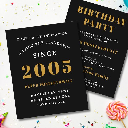 2005 Budget 21st Birthday Invitation Black Gold