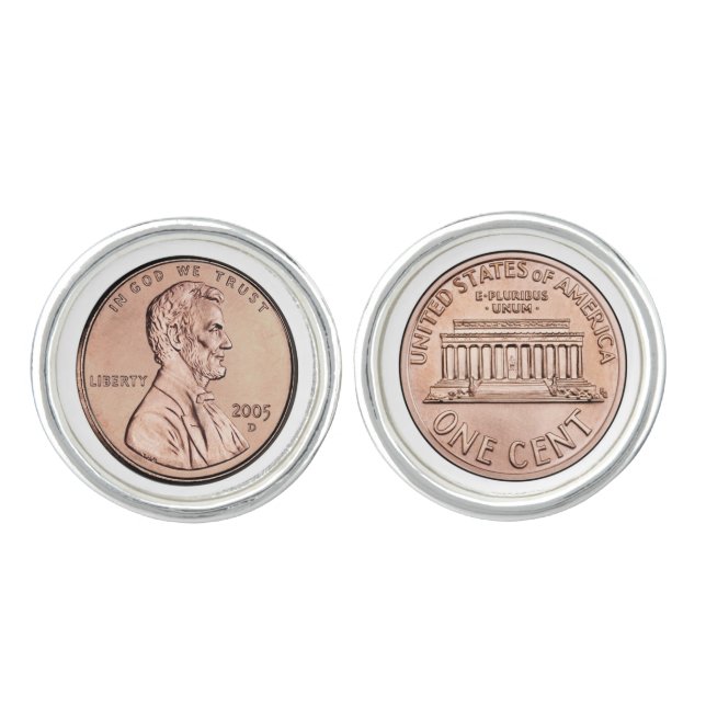 2005 Lincoln Memorial 1 cent copper coin money Cufflinks (Front)