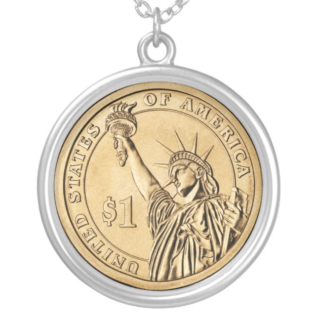 2007 Presidential One Dollar Coin from U.S. Mint Silver Plated Necklace (Front)