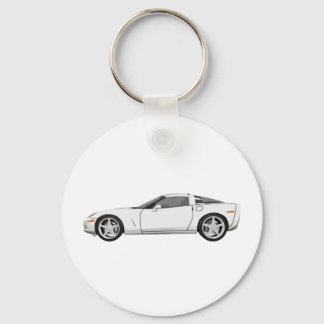 2008 Corvette: Sports Car: White Finish: Keychain