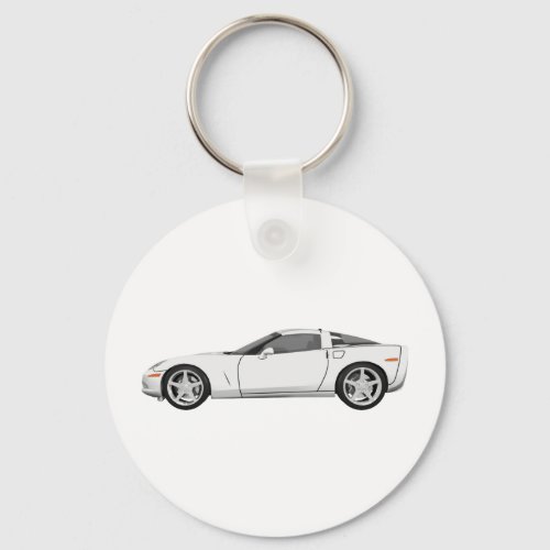 2008 Corvette Sports Car White Finish Keychain