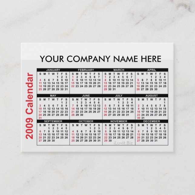 2009 Business Card Calendar - Customiz It. (Front)